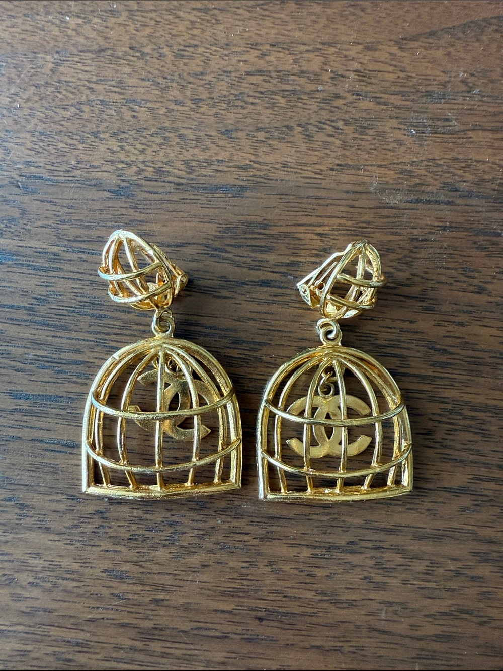 CC Bird Cage Gold Tone Earrings